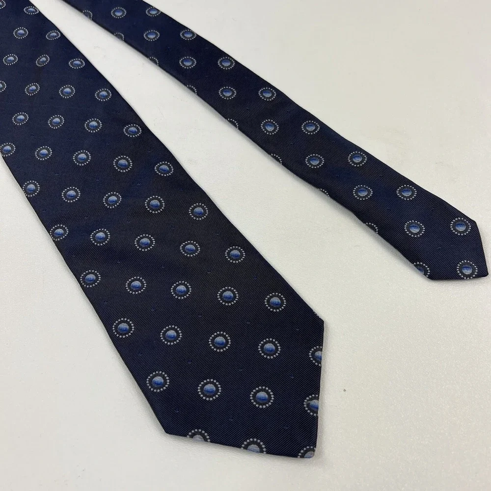 Ermenegildo Zegna Blue w/ Lt Blue & White Circle Silk Neck Tie 3.75